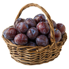 Obraz premium A basket of ripe plums, isolated on transparent white background