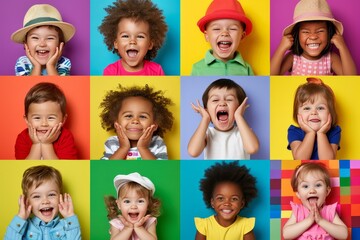 Global daycare collage  diverse toddlers in creative activities for international childcare programs