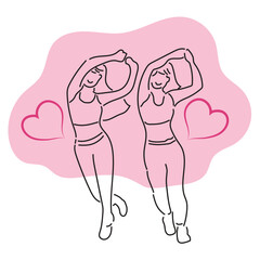 Sketch lifestyle concept minimal girl woman dance aerobics drawing line art. Female exercise hand drawn line concept with white ioslated background. Abstract,vector,illustration.
