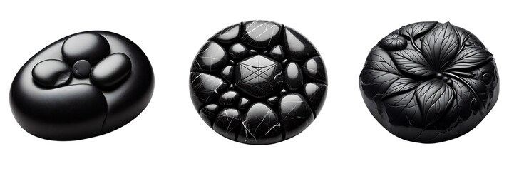 set of black crystal isolated on a white or transparent background