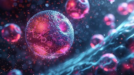 Naklejka premium graphical ai illustration of a colorful stem cell under a microscope in a laboratory.illustration