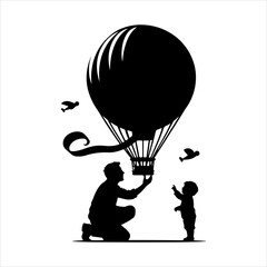 Happy Father's Day with dad and children silhouettes.