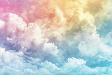 Generative ai on theme of beautiful tranquil landscape with magical bright rainbow at cloudy sky