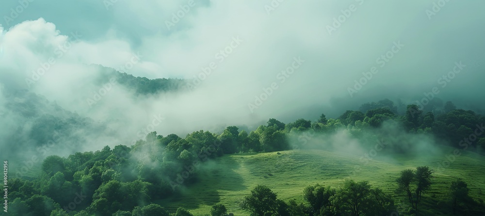 Canvas Prints Green slopes with misty forests