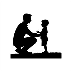 Happy Father's Day with dad and children silhouettes.