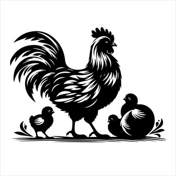 recommend clip art: Mother Hen with Her Chicks silhouette vector. Happy mother hen walking with her cute little chicks