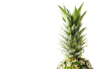 Ripe organic pineapple on white table background.