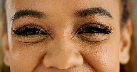 Closeup, eyes and woman with lashes, face and glaucoma exam with optical assessment and eye care....