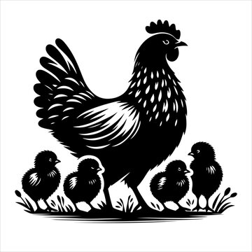 recommend clip art: Mother Hen with Her Chicks silhouette vector. Happy mother hen walking with her cute little chicks