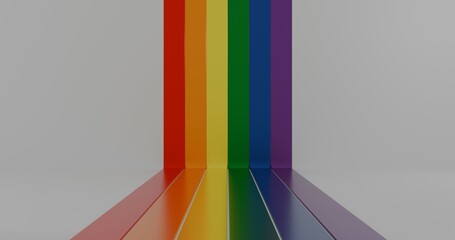 text insert Pride flag stripes in photography studio room