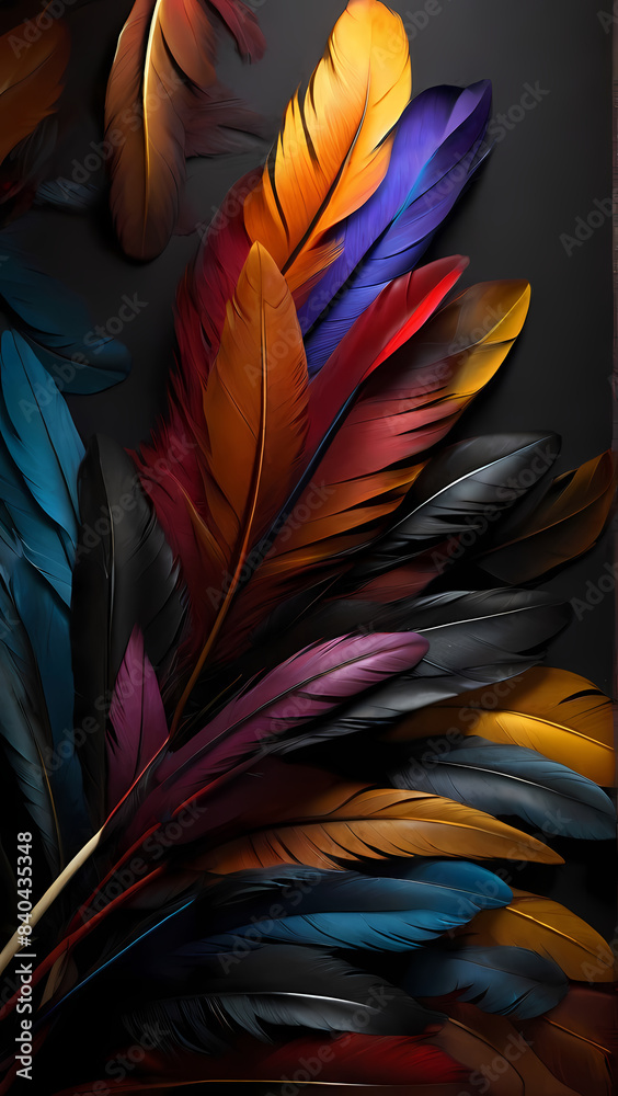 Wall mural colorful feathers background