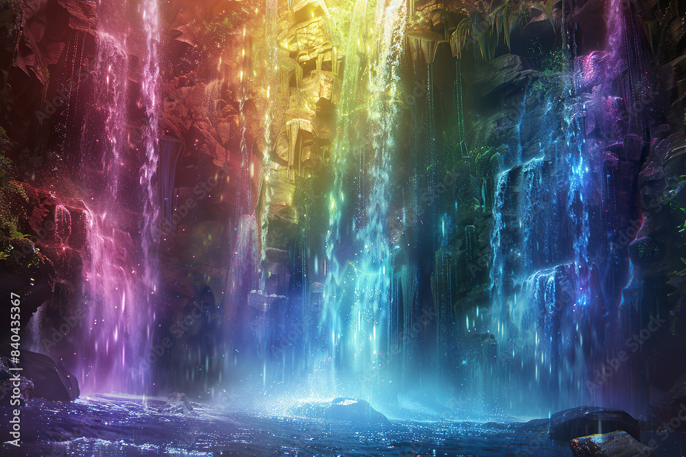 Wall mural Generative ai on theme of beautiful majestic waterfall in natural nature, national park attraction