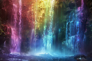 Naklejka premium Generative ai on theme of beautiful majestic waterfall in natural nature, national park attraction