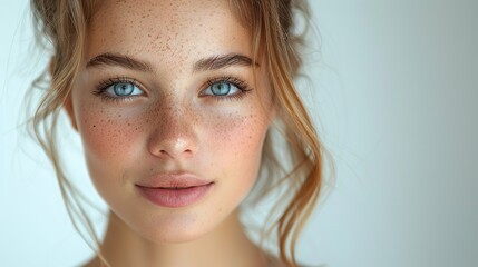 Fototapeta premium tenderness and sensuality show in this portrait of a young beautiful woman with perfectly smooth skin on a white background.illustration