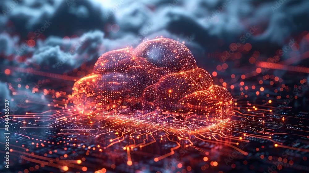Poster conceptual illustration of cloud computing data networks.stock image