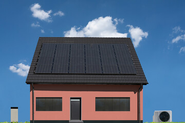 House with heat pump, photovoltaics and electricity storage