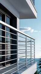  a high-quality photo of a sleek and elegant aluminum railing design. 