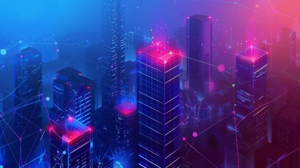 Obraz premium High office building with network illustration