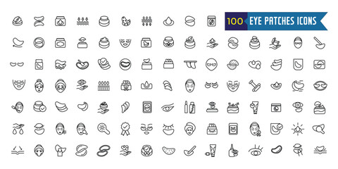 Eye patches icons set outline vector. Beauty eye. Cream mask. Outline icon collection. Editable stroke.