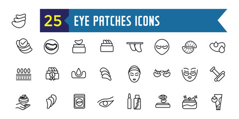 Eye patches icons set outline vector. Beauty eye. Cream mask. Outline icon collection. Editable stroke.