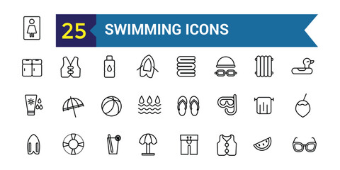 Swimming cap icons set outline vector. Swim pool. Water cap. Outline icon collection. Editable stroke.