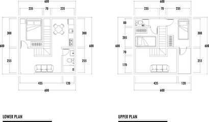 Architecture plan with furniture. home floor plan, isolated on white background, stock illustration.
