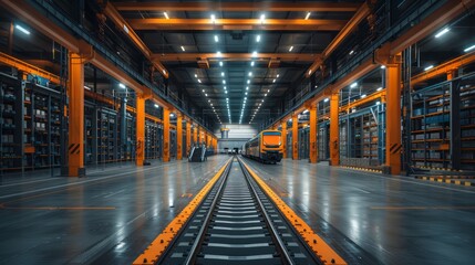 Warehouse with automated sorting systems and robots, illustrating advanced logistics in the industrial sector.