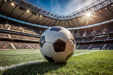 Soccer Ball on the Field of a Modern Stadium