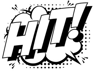 Hit Comic Pop Art Style Black White Color On Dotted Background vector 10 eps