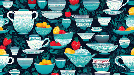 Obraz premium healthy meal idea on the unique porcelain plate, fancy dish at the restaurant, unique dish design concept, fancy porcelain dish design, ai generated