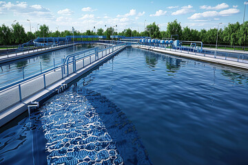 Obraz premium Generative ai on theme of hydroelectric power energy plant with large turbines and water spills