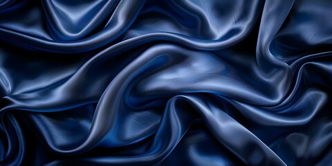 Obraz premium Navy Blue Silk Satin Background with Delicate Wavy Folds. Concept Artistic Portraits, Abstract Textures, Moody Lighting, Elegant Posing