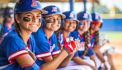 Team spirit  softball players cheering in dugout, fostering camaraderie and unity