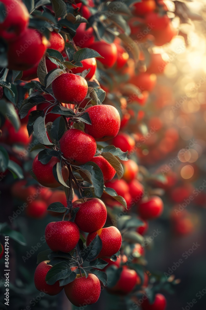 Canvas Prints a landscape with a stunningly beautiful orchard with an abundance of red apples on the branches in t