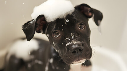 charming puppy at bath time