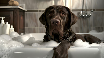 charming giant dog at bath time