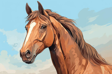 Obraz premium Detailed digital illustration of a beautiful horse, perfect for posters, postcards, or prints.
