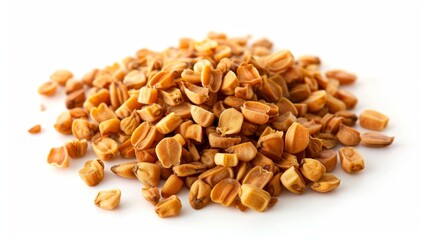 dried fenugreek seeds Isolated on white background. cooking ingredients for healthful food concept for designer