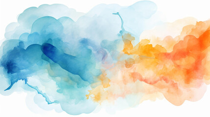 Fototapeta premium Vibrant abstract watercolor speech bubble in blue and orange tones for creative communication concepts.