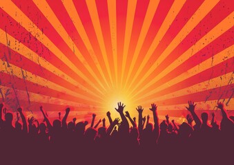 Fototapeta premium A crowd of people are cheering and waving their arms in the air at a concert