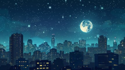 Night city background, vector illustration
