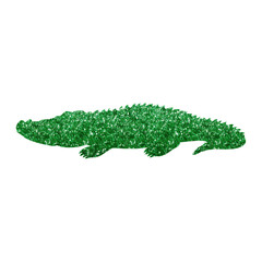 Modern Crocodile Silhouette with Vibrant Green Hexagon Glitter Texture, Transparent Background
