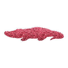 Bold Crocodile Silhouette with Shiny Red Hexagon Glitter Texture, Clear Background