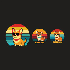 set of funny cartoon characters, Retro vintage style summer beach badges.