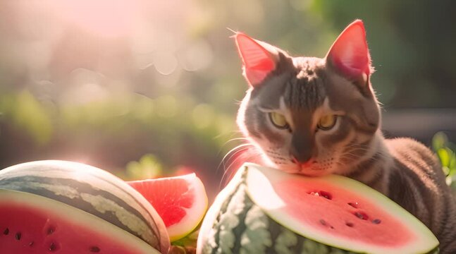 cat and watermelon