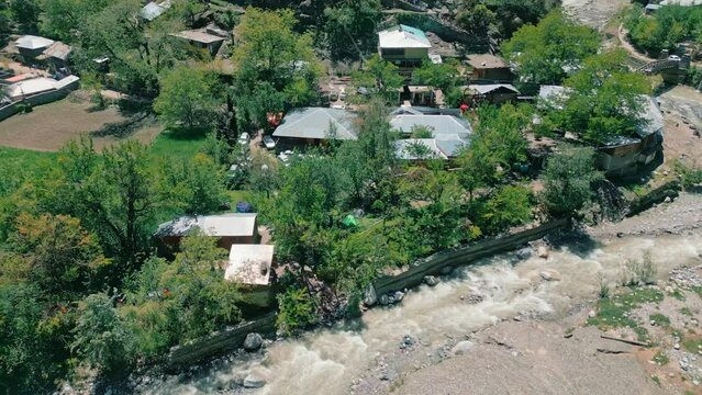 Aerial top down drone footage of Kalash Valley and Chilam Joshi Festival , Rumbur , Chitral, Pakistan