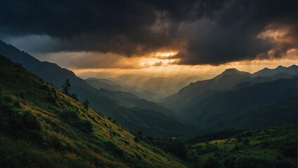 Obraz premium Beautiful, cloudy sunset in the mountains
