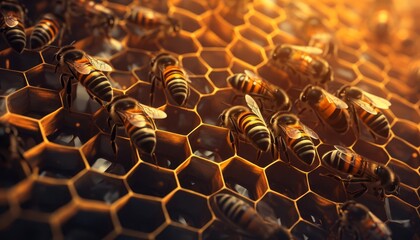 Bee colony flat design top view hive 3D render Monochromatic Color Scheme