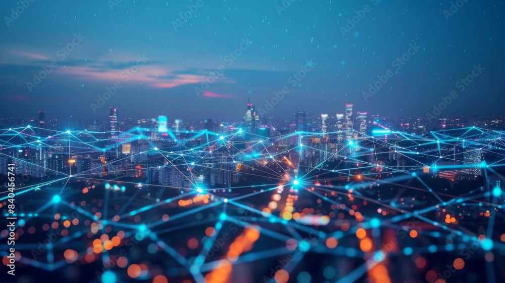 Leinwandbilder smart city connection dot point connect with line network, technology metaverse concept.big data con