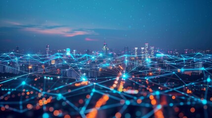 Fototapeta premium Smart city connection dot point connect with line network, technology metaverse concept.Big data connection technology.